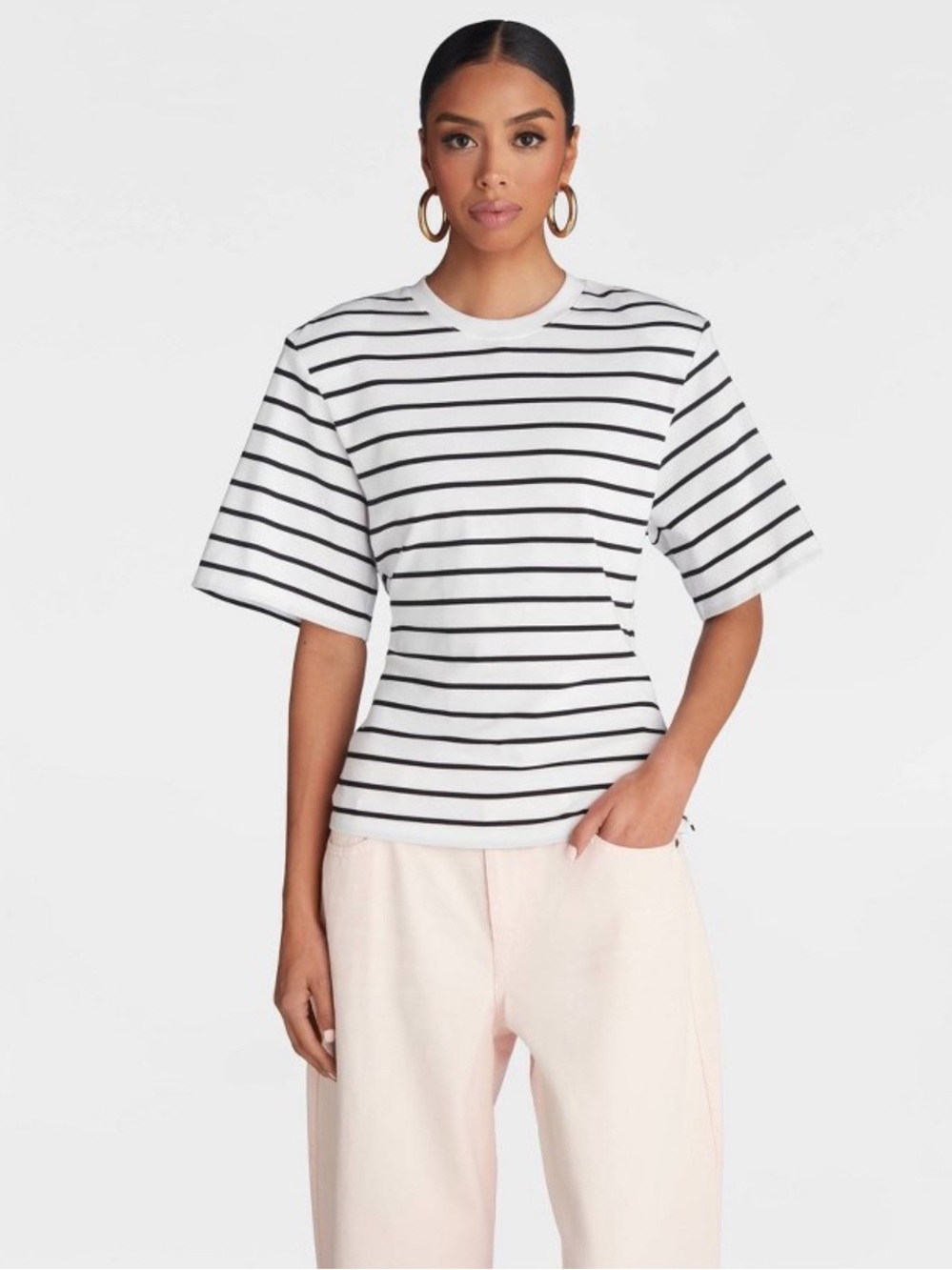 KBB by KAHLANA Women's Short Sleeve 'The Nipped Waist T-Shirt' Black Striped XL